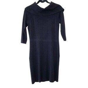 Ann Taylor Dress Sweater Extra Fine Merino Wool Blend Cowl Neck Black Medium